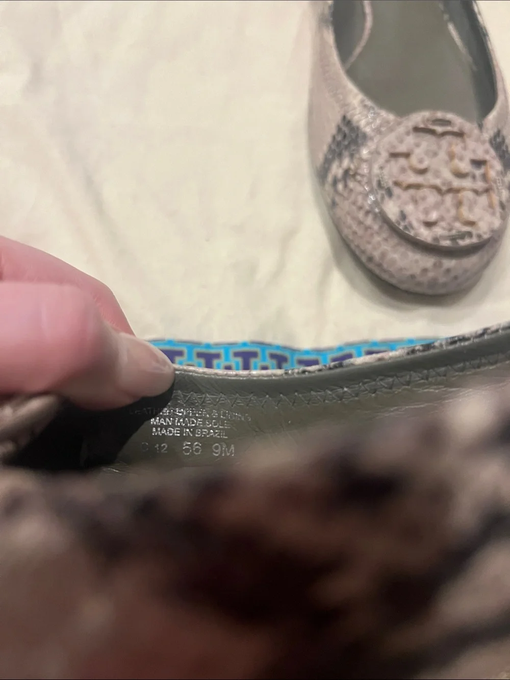 Tory Burch Snakeskin-Print Reva Ballet Flats in Taupe - Picture 6 of 7